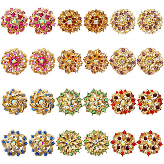 24Pcs Vintage Flower Brooches Set Crystal Rhinestone Brooches for Women Fashion Rhinestone Pins for Women DIY Bridal Wedding Bouquet Crafts (Multicolor 24Pcs)