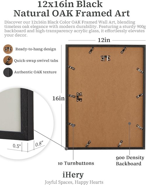 iHery Framed Wall Art - Trendy Natural Black Oak Canvas Decor for Girly Dorm & Living Room - 12x16in