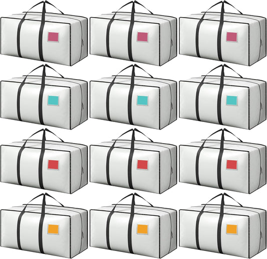 Skiennix 12 Pack Moving Bags - Extra Large 93L Heavy Duty Waterproof Storage Totes | Ideal for College Dorm & Home Organization