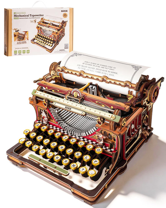 ROKR 3D Wooden Puzzles for Adults, Vintage Typewriter Model Kit to Build, 12-Hour Immersive Mechanical Building Set, Unique Gift Idea for Adults