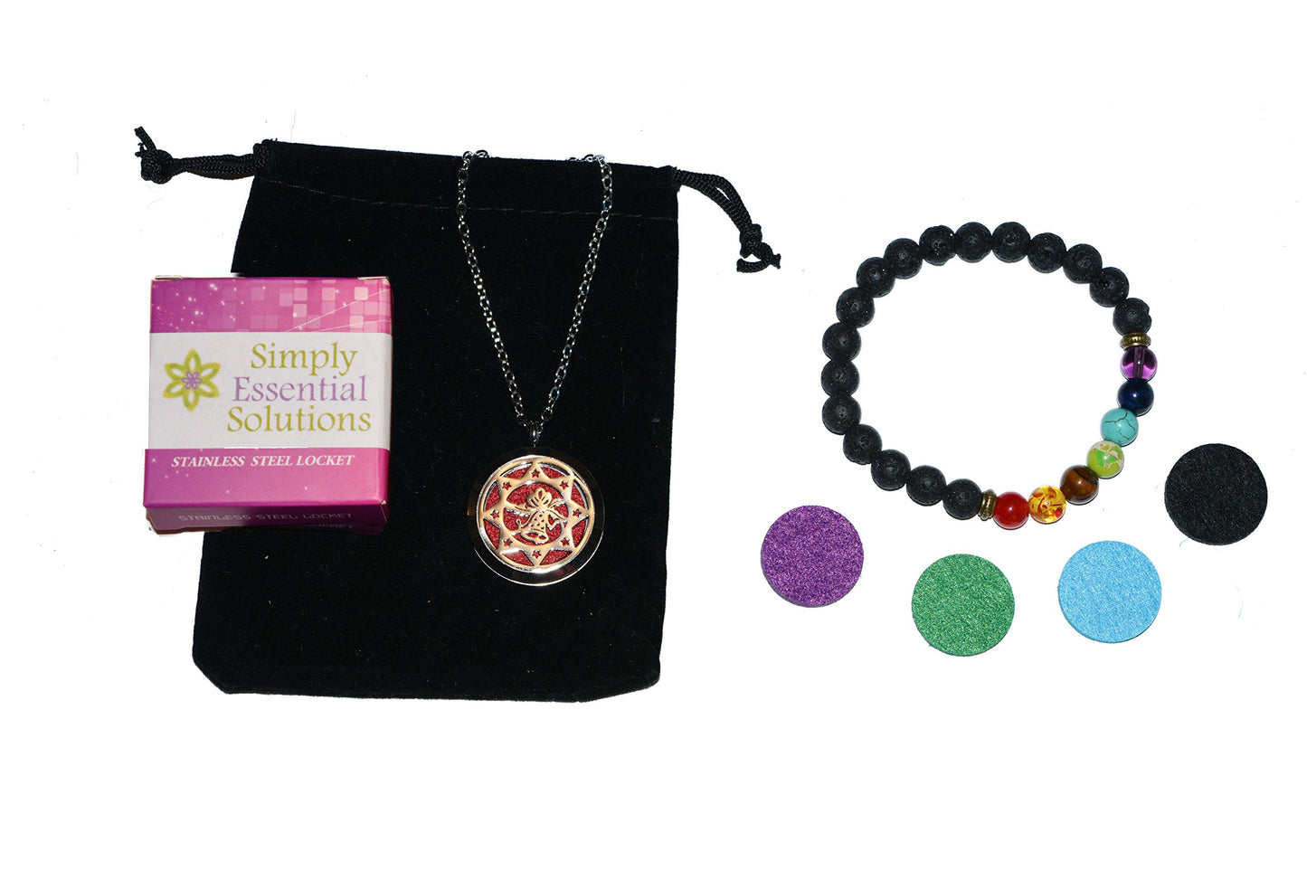Aromatherapy Essential Oil Diffuser Stainless Steel 30MM Silver Magnetic Locket Pendant with Chain Necklace and Colored Refill Pads & Diffuser Bracelet All in a Velvet Bag (Christmas Bells in a Star)