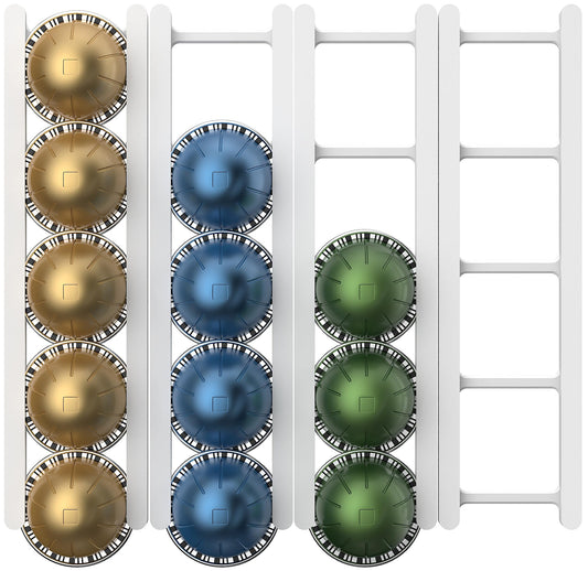 KUSOVILI Adhesive Coffee Pod Holder for Nespresso VertuoLine, Holds 20 Capsules - Wall or Cabinet Mounted Coffee Capsule Rack with Strong 3M Adhesive Strips, Vertical or Horizontal Mount