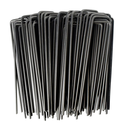 MySit 6" Garden Staples Landscape Stakes Ground Pins 200 Pack, Lawn Staples Weed Fabric Staple, Heavy Duty 11-Gauge(3.0mm) Steel Sod Anchor Securing Pegs for Securing Fabric