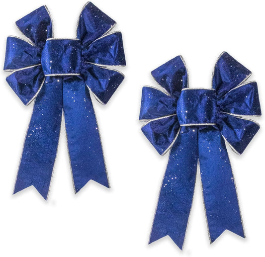 Threetols Vintage Blue Velvet Christmas Wreath Bows - 2pcs Navy Glitter Decor for Indoor/Outdoor Use