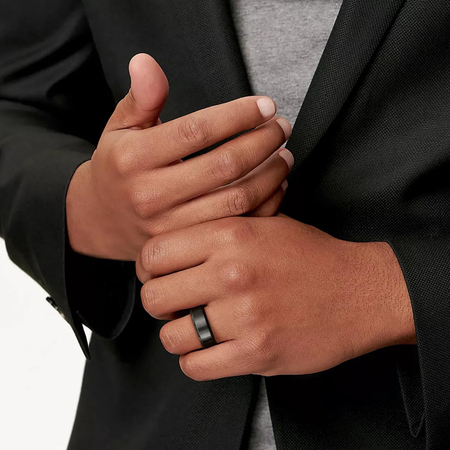 Jstyle Stainless Steel Rings for Men Women 8MM Wedding Band Rings Matte Surface - Beveled Polished Edge Mens Ring Size 6 Black Ring for Men