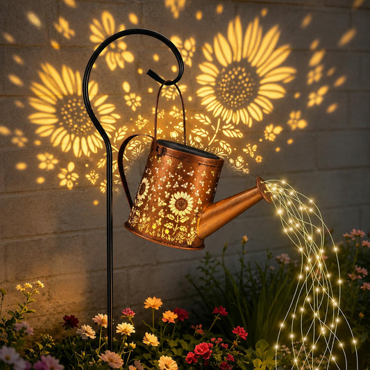 Solar Watering Can Light, Solar Powered Hanging Lantern Landscape Lights, Decorative Garden for Yard Waterproof Garden Decor, Gifts for Mom, Grandma（Sunflower + Bee）