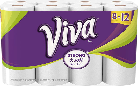 Viva Giant Roll Paper Towels - Soft & Absorbent White Towels | 27.9 x 25.4 cm, 8 Rolls