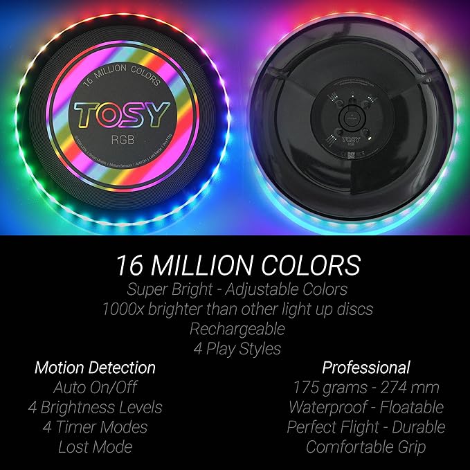 TOSY Bundle of 2 - Flying Disc 108 LEDs - RGB Black + RGB White