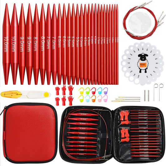 57 PCS Interchangeable Circular Knitting Needles Set, Aluminum Knitting Needles 3.0mm–10.0mm with 4 Cables, Ergonomic Handles & Storage Case, Complete Knitting Kit for Beginners & Advanced Projects