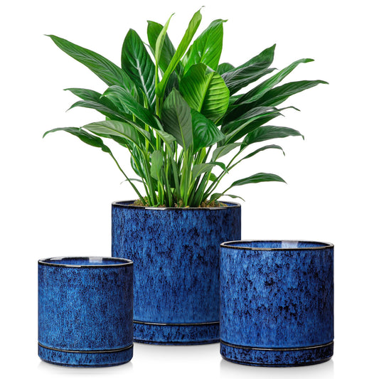 vancasso Ceramic Plant Pots, 3 Piece Planters for Indoor Plants, 4.25+5.25+6.25 Inch Flower Pots with Drainage, Plant Pots Indoor for Succulent, Pothos, Snake Plant and Money Tree, Etc (Blue)
