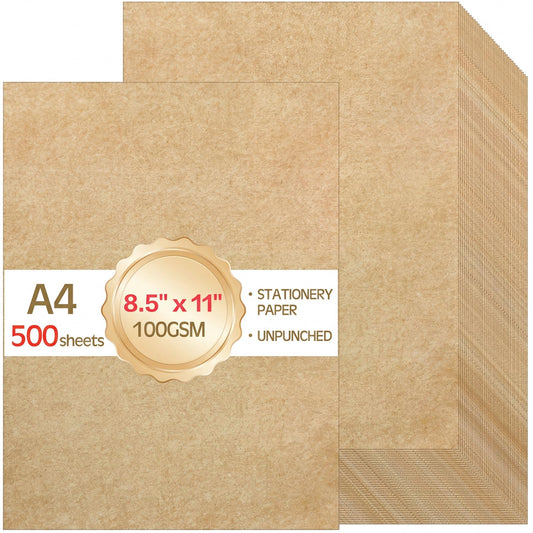 Tosstuki 500 Sheets Parchment Paper for Certificates 8.5 x 11'' 100 GSM Stationery Resumes Paper Bulk Double Sided Printer Stationary Letter Size for Diploma Craft Business Card Invitation(Aged)