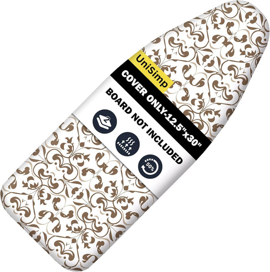 UniSimp Small Ironing Board Cover - Heat Resistant Cotton Canvas Pad | 12.5"x30" Taupe Design