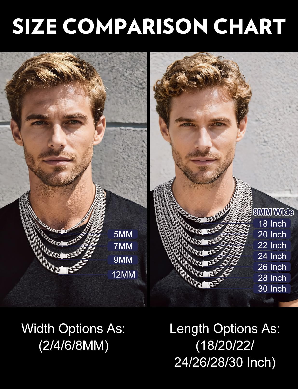 Bandmax 9MM Big Heavy Cuban Chain Necklace for Men Stainless Steel Shining Miami Link Chain 22Inch Mens Necklace Chain for Rapper Biker