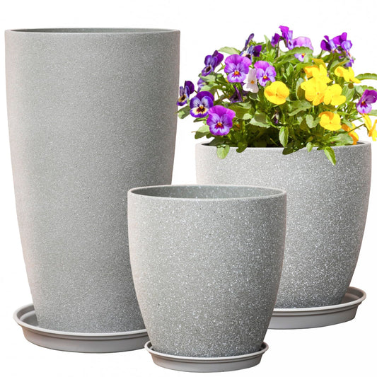 Tall Plant Pots Cement Grey Finish Unbreakable Flower Pot with Drainage Holes&Tray 11+12+21Inch H Planters For Garden Patio Indoor Outdoor Plants Modern Décor for Tall Plants Gift For Plant Lovers