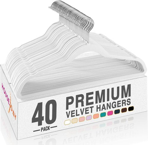 HOUSE DAY White Velvet Hangers - Non-Slip Heavy Duty Felt Hangers | 40 Pack for Space-Saving Closet Organization