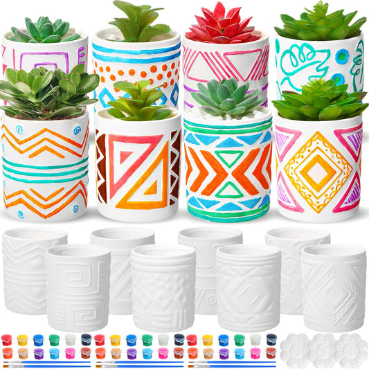 Zubebe 12 Pcs Paint Your Own Ceramic Pot Bulk Ready to Paint Ceramics Plant Pot DIY Mini Ceramic Succulent Pots in Bohemian Unfinished Pottery Mini Flower Planters Pots Painting Craft Supplies