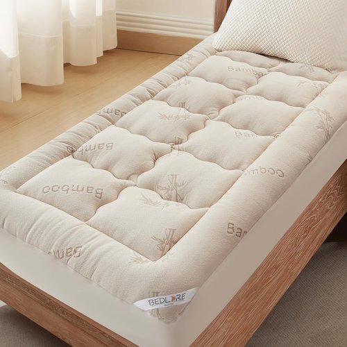 BEDLORE Twin XL Mattress Topper - Soft Viscose Bamboo Pillow Top with Deep Pockets for 6-15" Mattresses | Beige