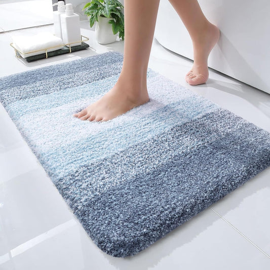 OLANLY Bath Rugs Mat - Extra Soft Microfiber, Quick Dry & Machine Washable | 24x16 Blue Rubber Backing
