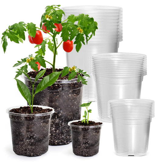 Bluepro 30 Packs 7/5/4 Inch Reinforced Clear Nursery Pots with Drainage Hole, Transparent Variety Pack Plastic Plant Pot Seedling Planter for Vegetable Propagation, Root Cutting, Seed Starting