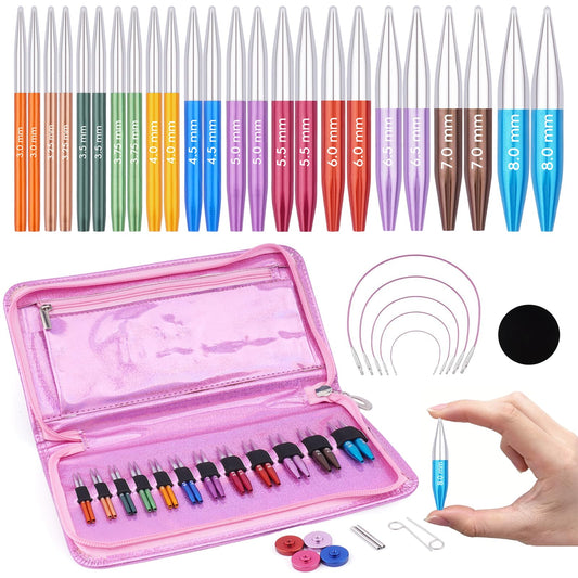 Weabetfu Interchangeable Knitting Needles Set 2 Inch Short Circular Knitting Needles for Sock,Aluminum Shorties Knitting Round Needles for Beginner and DIY Crafts (12 Pairs 3.0~8.0mm)