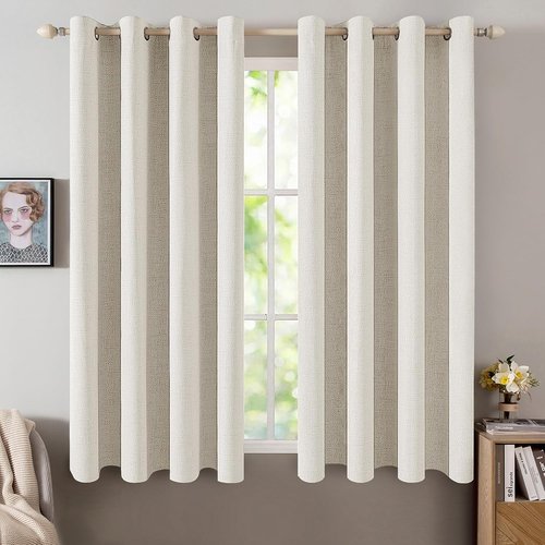 MIULEE Linen Texture Curtains - 100% Blackout Thermal Insulated Drapes | Beige, 52x63 Inch (2 Panels)