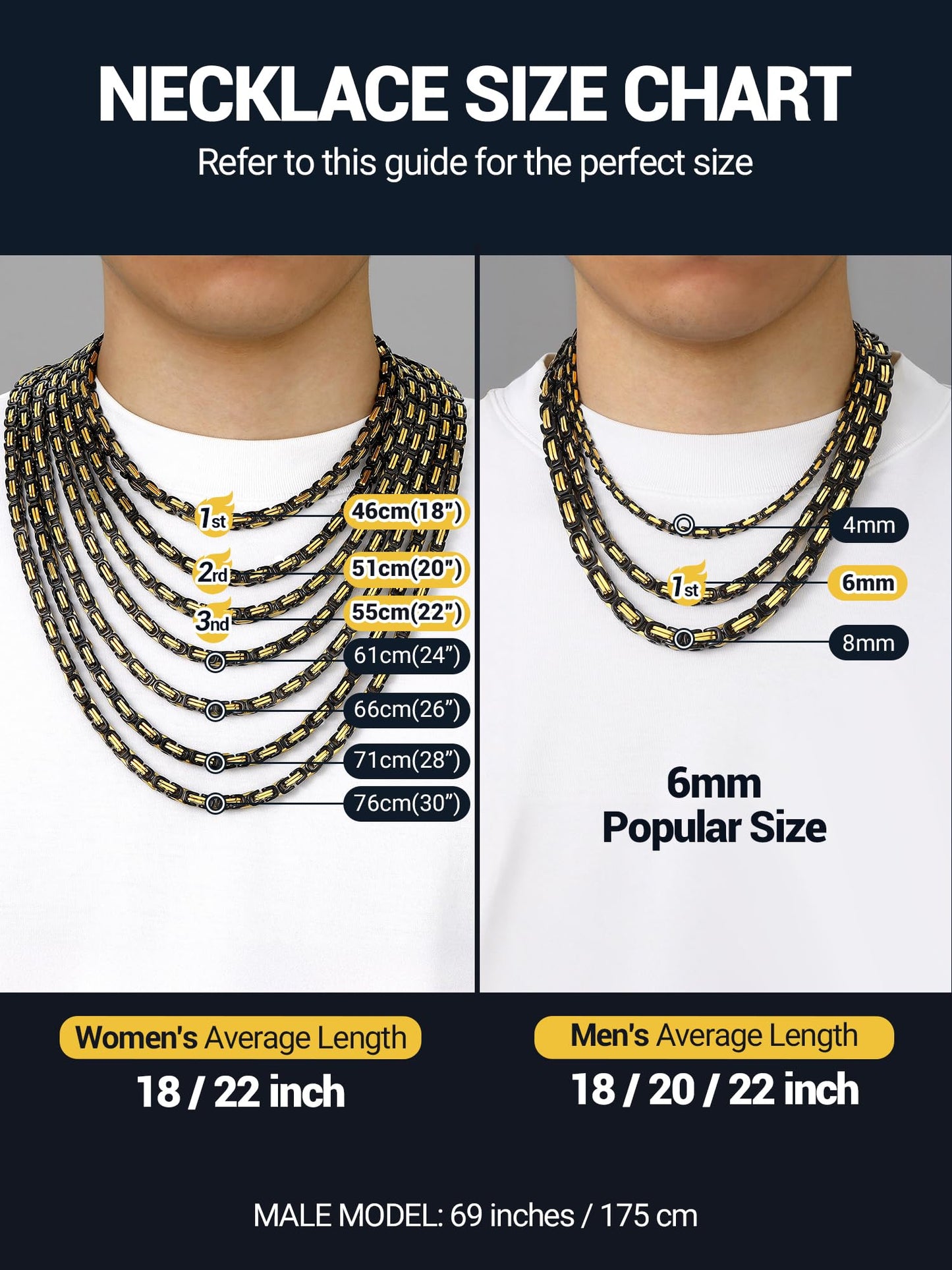 PROSTEEL Neckless For Men Chain Black Chunky Chains Long Necklace 30 Inch