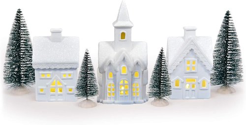 Mark Feldstein & Associates Christmas Figurines Set - 7 Piece White Unglazed Porcelain, 5 Inch