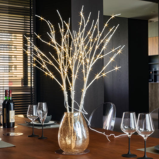 Birchlitland Lighted Birch Branch with Fairy Lights 32IN 150 LED Plug in, Artificial White Willow Branch with Timer for Christmas Holiday Wedding Party