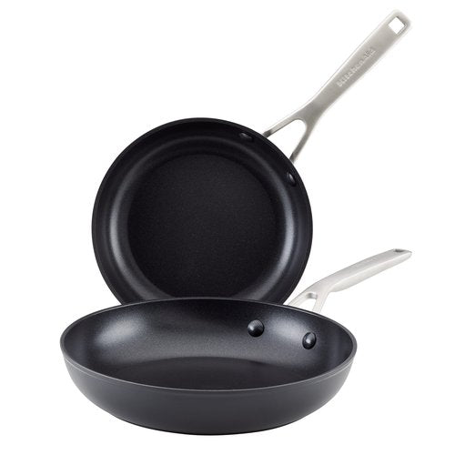 KitchenAid Hard Anodized Induction Nonstick Frying Pan Set/Skillets, 8.25 Inch and 10 Inch - Matte Black