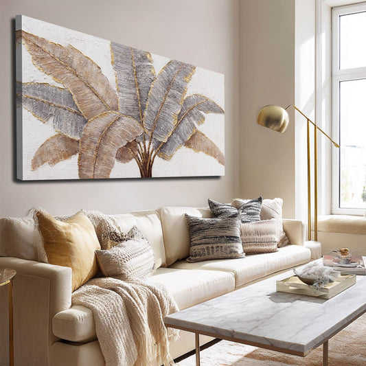 CHUDANHAO Gold Leaves Wall Art Vintage Botanical Art Pictures for Wall Decor Grey Wall Prints Gold Line Painting for Bedroom 24x48 Inch Ready to Hang