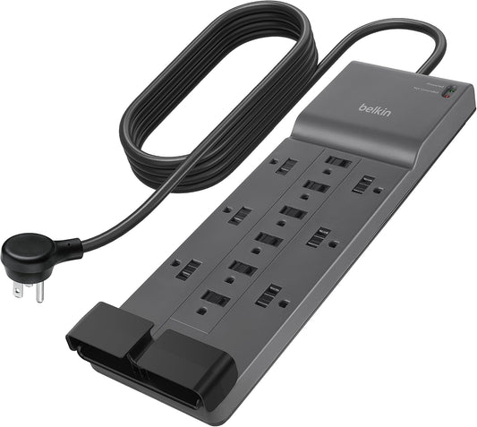 Belkin 12-Outlet 12 8ft 3,940 Surge Protector Power Strip w/ AC Outlets & Flat Plug, UL-Listed Heavy-Duty Extension