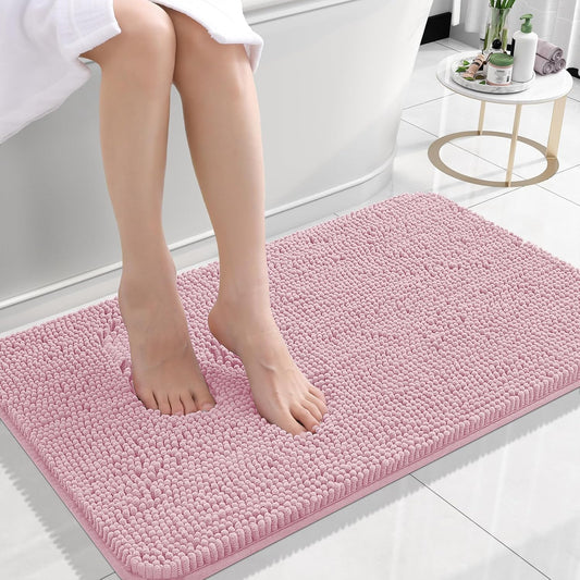 OLANLY Small Bathroom Rugs - Extra Soft Chenille Bath Mats | Quick-Dry, Machine Washable, Dusty Rose 24x16