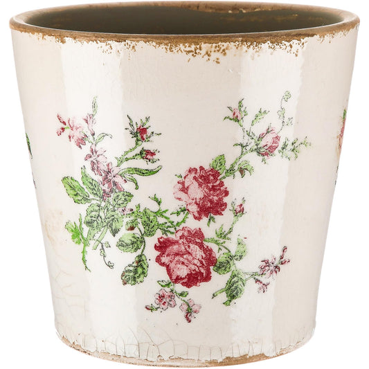 Beeveer 1 Pcs Ceramic Floral Plant Pots with Drainage Hole 5.5 Inch Vintage Farmhouse Accent Planter Rustic Ice Glazed Crack Flower Planter for Indoor Outdoor Home Decor (Pink Rose,Beige and Pink)