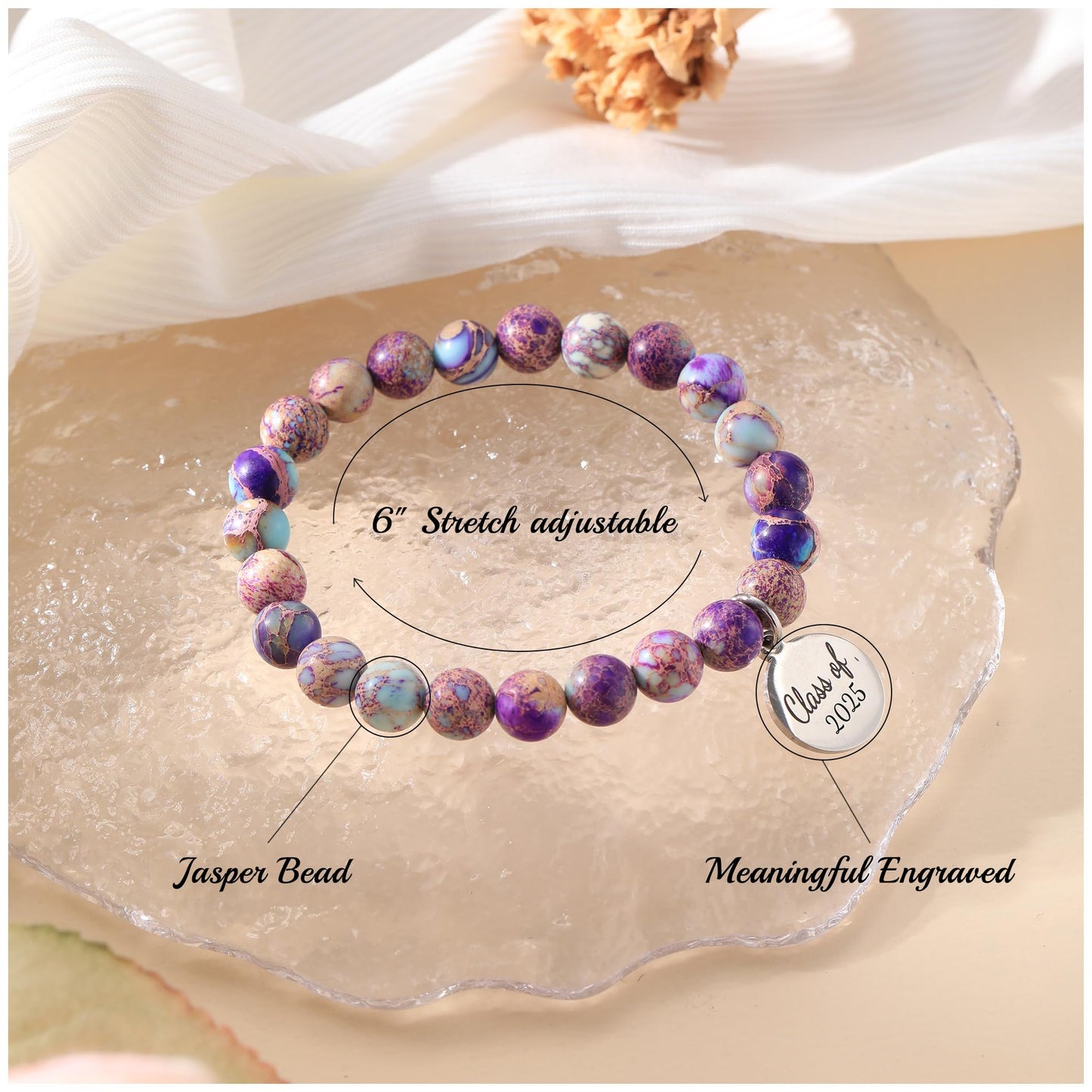 Sistble 8th Grade Graduation Gifts for Teen Girls Jasper Beaded Bracelets Inspirational Gifts for Women Friends Graduation Bracelet Class of 2026 Decorations Gift Teens Jewelry