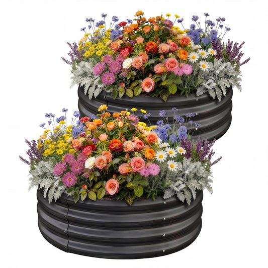 Land Guard Galvanized Raised Garden Bed 2Pcs, Planter Raised Garden Beds Outdoor, Round Clearance Raised Garden Beds for Gardening Vegetables (Gray)
