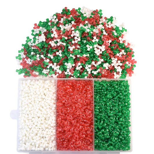 2400Pcs Christmas Tri Beads, Christmas Tri Shaped Beads Red Green White Triangle Beads for Craft Wreath Candy Cane-Xmas Holiday Tree Decorations Beaded Ornament Kit