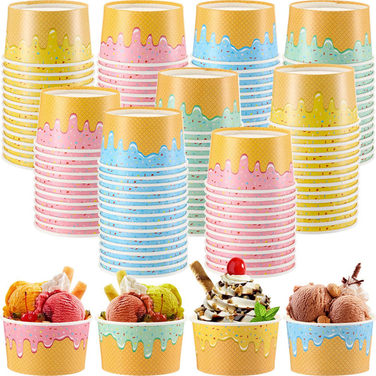 Ninehaoou 100 Pcs Ice Cream Cups Bulk Paper Disposable Dessert Bowls Ice Cream Bowls Paper Dessert Cups Sundae Soup Yogurt Cold or Hot Food Party Supplies for Summer Party Decoration (8 oz)