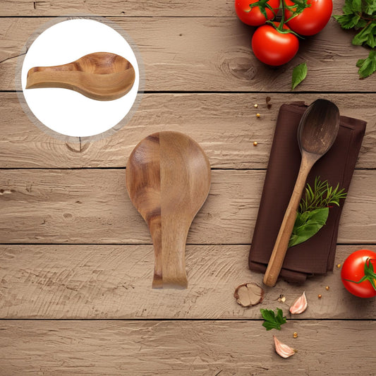 BIUDECO Wooden Spoon Rest for Kitchen Counter, Small Acacia Wood Utensil Holder with 17x9x2cm Size, Decorative Spoon and Spatula Rest for Stove Top and Dining Table Use