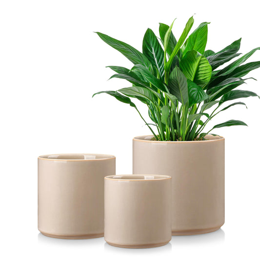 vancasso 6"+8"+10" Ceramic Pot for Plants, Large Outdoor Indoor Planter Pots with Drainage Holes, Set of 3, Grey