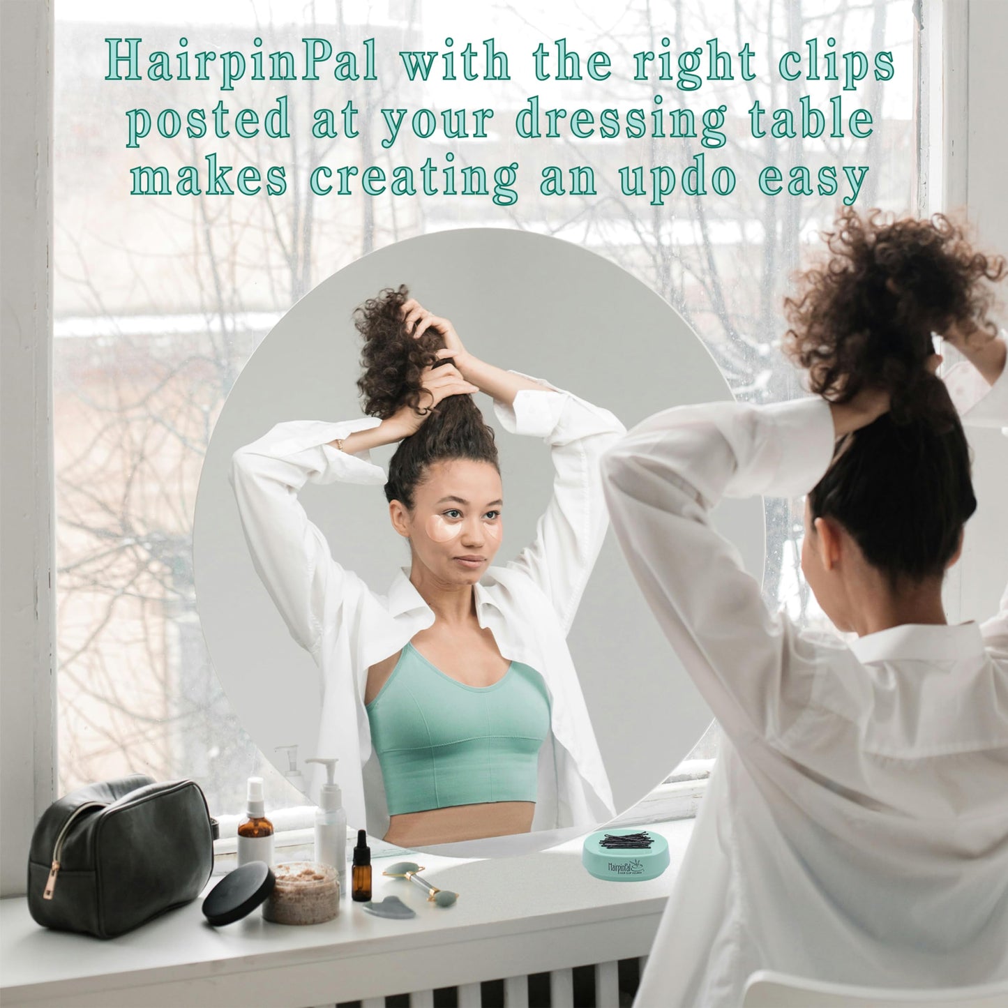 HairpinPal Magnetic Bobby Pin Holder - Easy Hair Clip and Pin Collector - Manage Hair Clips - Keeps Rooms Tidy - Sea Foam Teal - Made in the USA