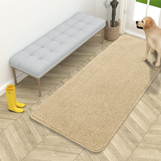 OLANLY Dog Door Mat - Absorbent Non-Slip Washable Chenille Mat for Muddy Paws | 54x24 Inches, Quick Dry