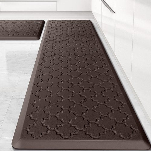 Kitchen Mat [2 PCS] Cushioned Anti-Fatigue Floor Mat Water Resistant Non-Skid Kitchen Mats and Rugs Ergonomic Comfort Foam Kitchen Rugs Standing Mat for Floor Office Sink Chocolate,17.3"x28"+17.3"x60"