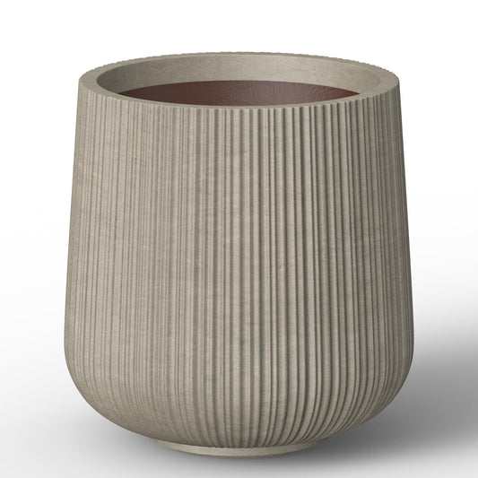 Kante 13.0" Dia Round Fluted Concrete Planter, Large Plant Pot with Drainage, Smooth Weathered Concrete Finish with Painted Interior, for Indoor and Outdoor Use