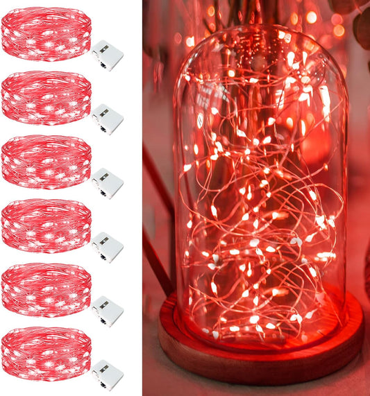 Skiennix 6 Pack Fairy Lights - 7ft Battery Operated 20 LED Twinkle Lights | Waterproof for Mason Jars & DIY Decor - Red