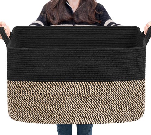 Goodpick Large Wicker Blanket Basket - 22" x 17" x 12" | Stylish Storage for Toys & Laundry