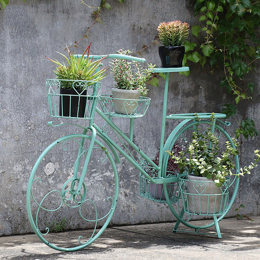 yerealye Metal Bicycle Plant Stand, Outdoor/indoor Decorative Flower Rack Bike Shape Planter Flower Holder with 4 Baskets for Patio, Garden, Balcony, Yard, Home Decor Ornament(108x70cm(42x27), Green)