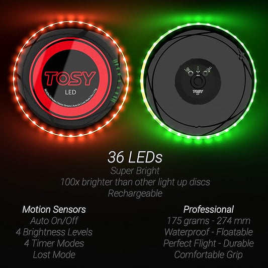 TOSY Bundle of 3-2X Green + Blue - Flying Disc 36 LEDs, Super Bright, Smart Modes, Auto Light Up, Rechargeable, Cool Fun Christmas, Birthday & Camping Gift for Men/Boys/Teens/Kids, 175g Frisbee