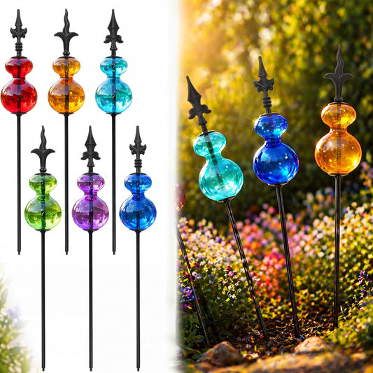 Tandefio 6 Pcs Garden Colored Blown Glass Stake Metal Yard Stakes Vintage Decorative Cast Iron Plant Pick Adjustable Art Ornament Decor for Flower Bed Lawn Yard Patio Outdoor Decorations Gift 32-51"h