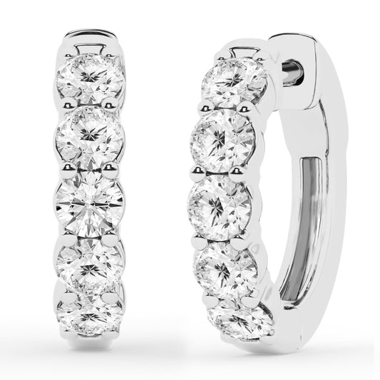 Belacqua 1.00 Carat Round Lab Grown Diamond Huggie Hoop Earrings in Sterling Silver, Color G+, Clarity SI, Prong Set, Fine Jewelry for Women, Gift Box Included