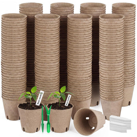 Ferrochef 240 Pcs 3.15 Inches Plant Seedling Starters Kit Peat Pots Round Plant Starter Pots with Drainage Holes Garden Germination Nursery Transplant Pot with 240 Labels and 2 Transplant Tool